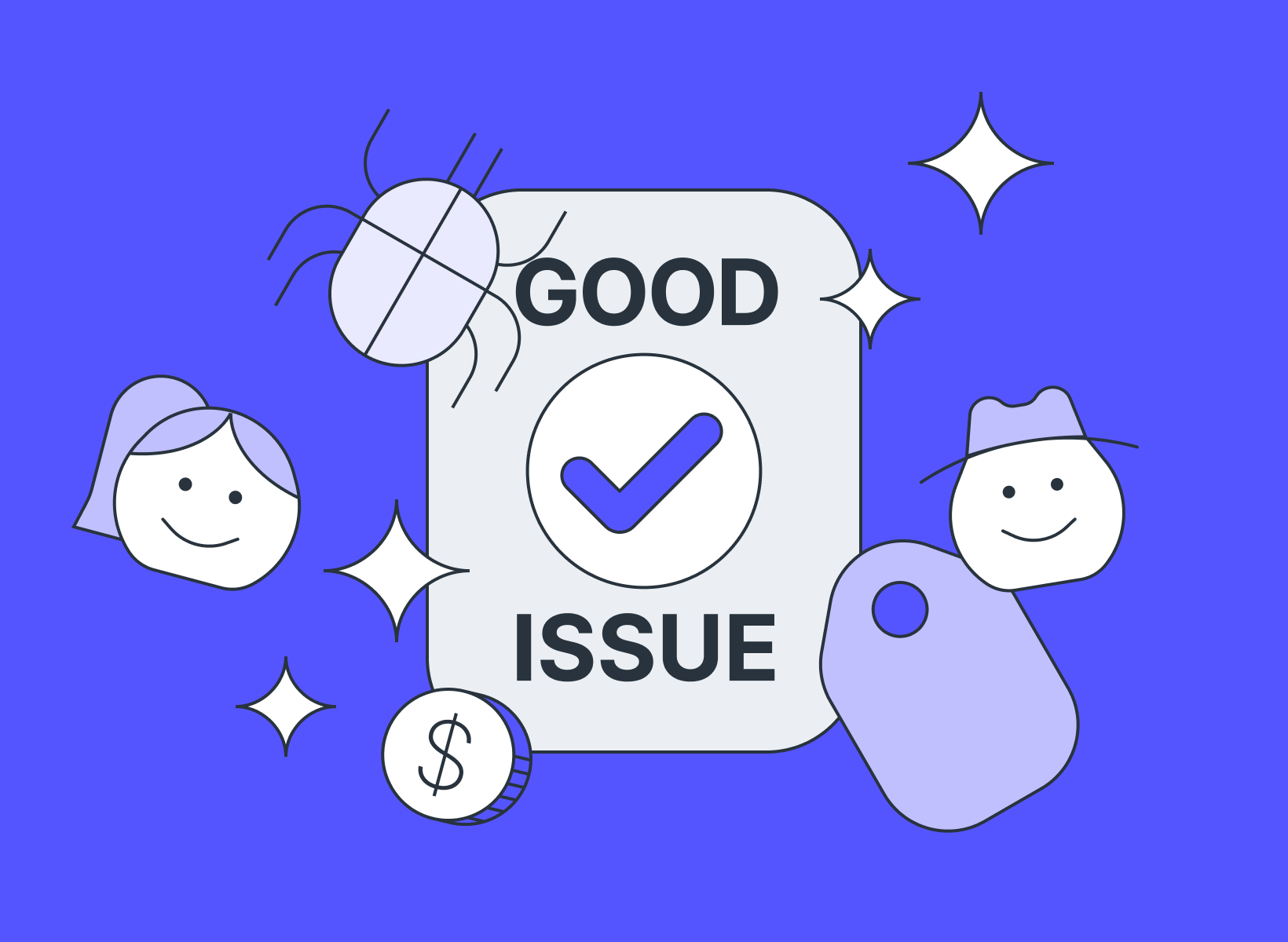 Illustration of a good issue with sparkles